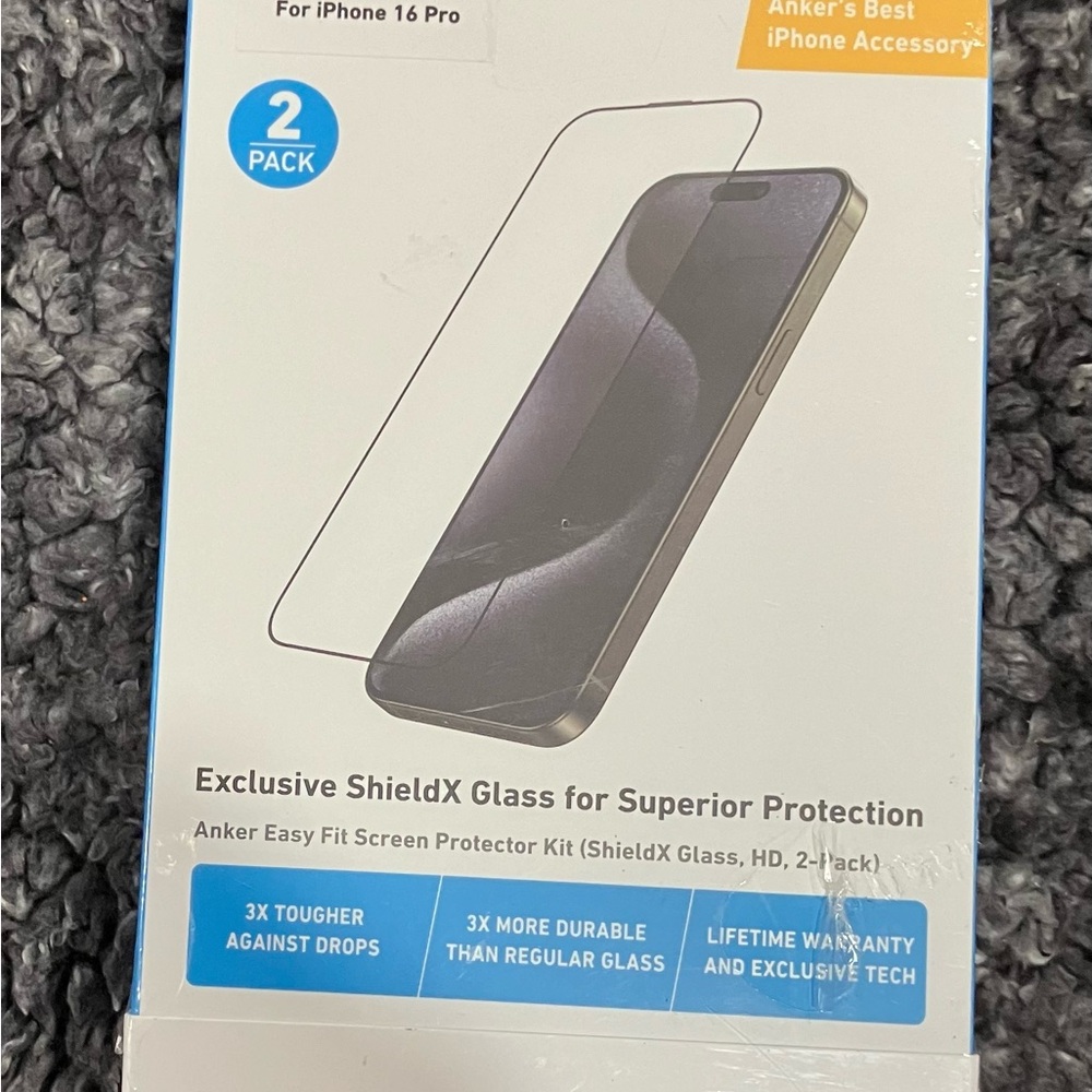 Anker ShieldX Glass Screen Protector for iPhone 16 Pro - Transparent